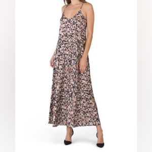 Nicole Miller Leopard Printed Satin Spaghetti Strap Maxi Dress xs /s